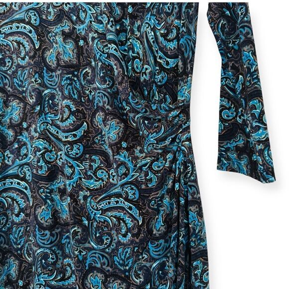 Talbots Blue Paisley Faux Wrap Dress Size Small - Picture 2 of 5
